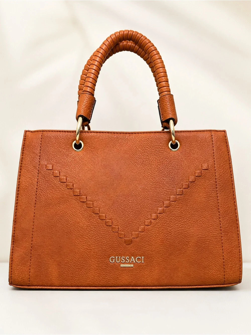 GUSSACI Terracotta Vegan Leather Satchel Bag w/ Removable Shoulder Strap NWT